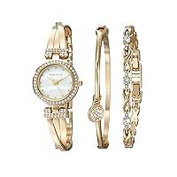 Women's AK/1868GBST Premium Crystal-Accented Gold-Tone Bangle Watch and Bracelet Set