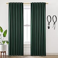 SHINELAND 2 Panel Set 96 Inch Long Curtains for Living Room 2 Panels Set,Pleat Hooks Dark Academia Emerald Green Moody Christmas Decor Blackout Curtains for Bedroom,Pine Forest