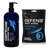 Defense Soap Body Wash 32 oz Body Wipes, 30 Individually Packed Travel Wipes - 100% Natural and Pure Pharmaceutical Grade Tea Tree Oil and Eucalyptus Oil