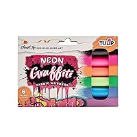 Tulip Graffiti Fabric Markers Chisel Tip 6pk, Neon, Premium Quality Ink, Permanent, Child Safe, for Fabric Painting, Drawing, Coloring, Writing on Clothes