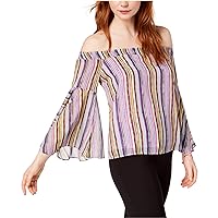 Womens Striped Off The Shoulder Blouse, Multicoloured, X-Large