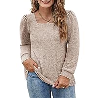 Womens Plus Size Tops Square Neck Long Sleeve Shirts Casual Fall Winter Clothes XL-5XL