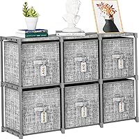 Cube Storage Organizer Shelf with 6 Printed Bins + Labels, Cubby Storage Organizer with Bins, Large Capacity Shelves for Storage,Closet, Living Room, Dorm, Yarn