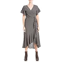 Max Studio Women's Ruffle Crepe High/Low Wrap Midi Dress