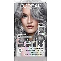 Feria Multi-Faceted Shimmering Permanent Hair Color, Smokey Silver, Pack of 1 Hair Dye Kit