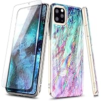 NZND Case for iPhone 11 Pro Max with Tempered Glass Screen Protector, Ultra Slim Thin Glossy Stylish Protective Marble Design Cover Phone Case (6.5 inch 2019 Release) -Nova