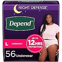 Depend Night Defense Adult Incontinence & Postpartum Bladder Leak Underwear for Women, Disposable, Overnight, Large, Blush, 56 Count (4 Packs of 14), Packaging May Vary