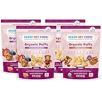 Ready, Set, Food! Organic Puffs Variety Pack, Includes: Daniel Tiger Peanut Butter Berry (2 Pack) and Peanut Butter (2 Pack) |Top Allergens| No Sugar Added