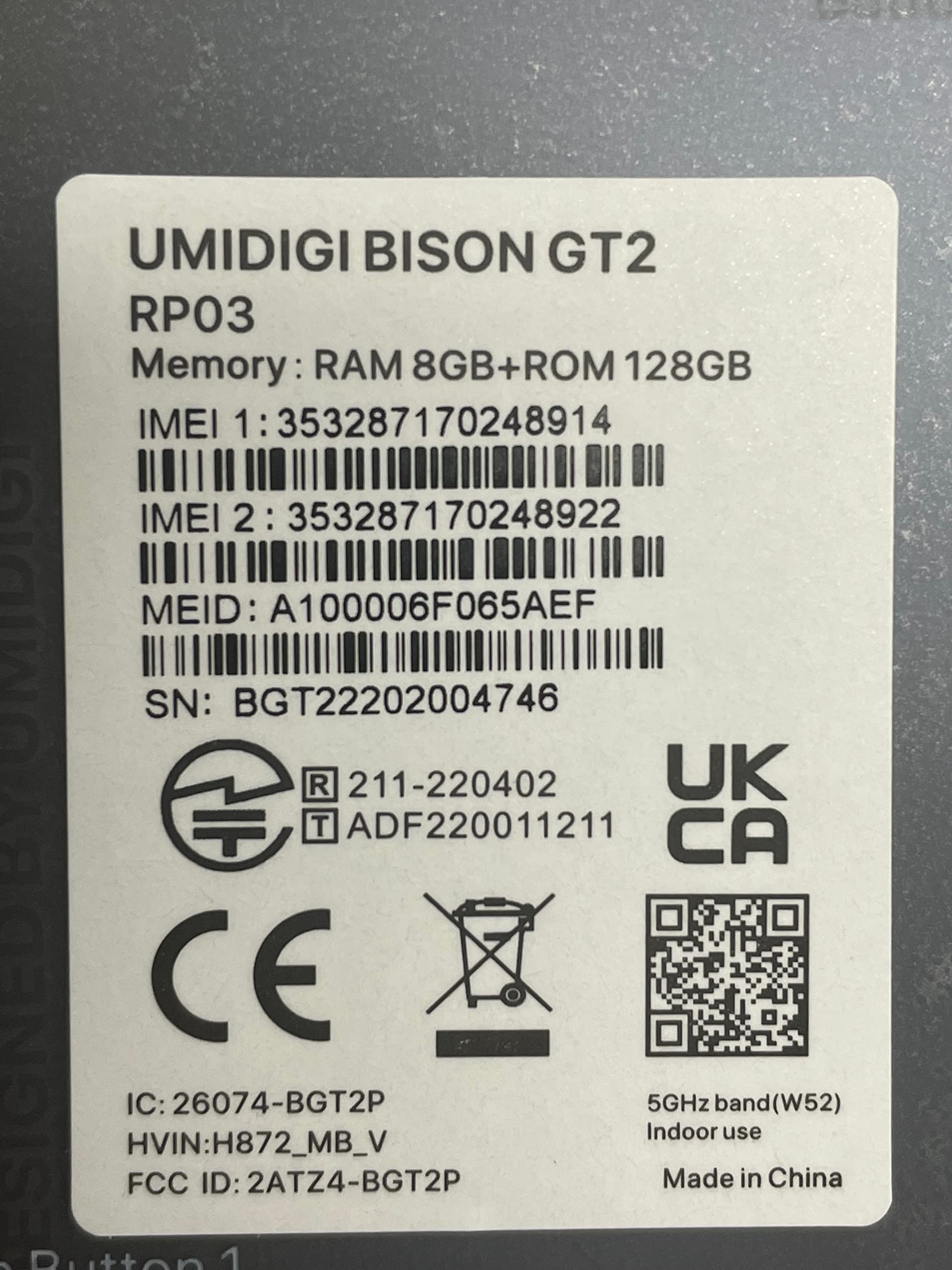 UMIDIGI Rugged Unlocked Smartphone, 6150mAh Battery, Bison GT2 8GB+128GB Android 12, 6.5