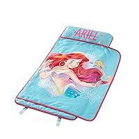 Disney Little Mermaid Ariel Toddler Quilted Nap Mat with Built in Blanket and Pillow, 20