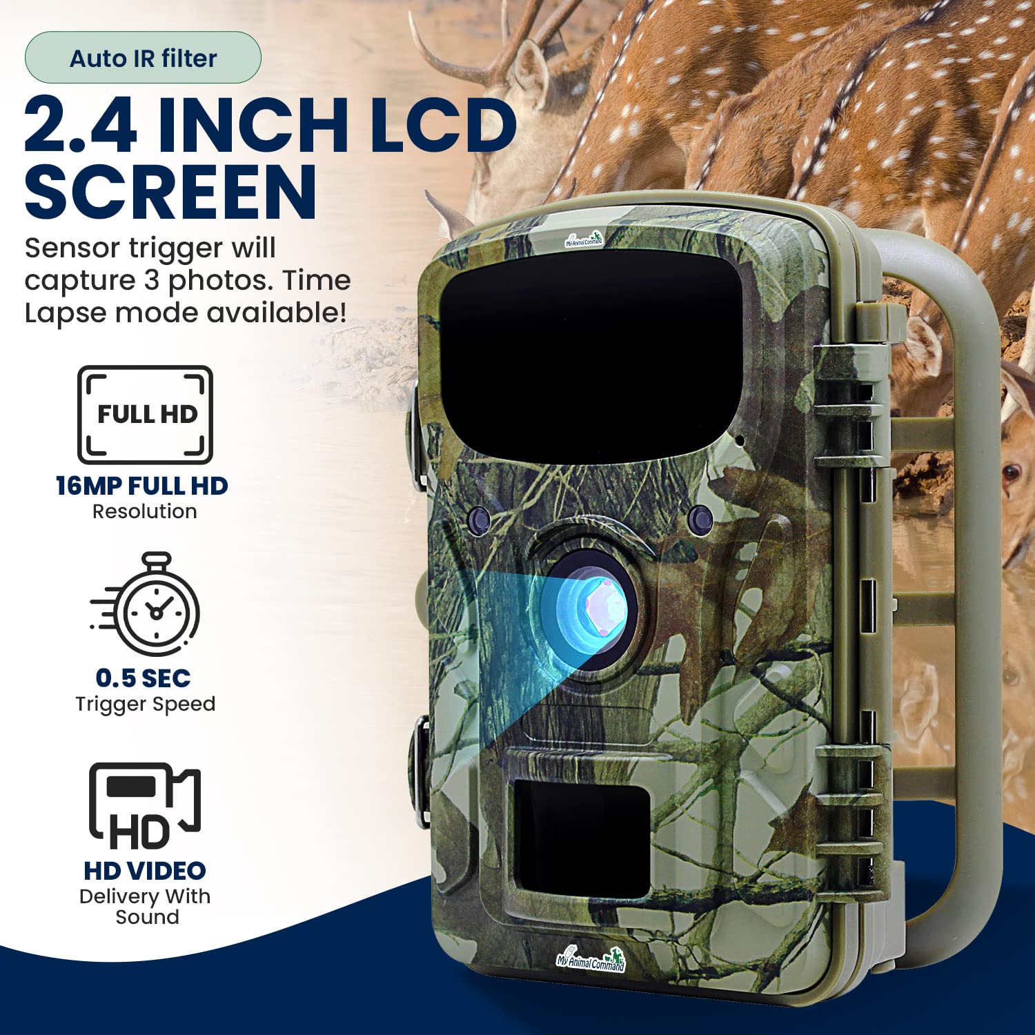My Animal Command Solar Powered Trail Camera 16MP Night Vision Motion Activated Game Time Lapse Cam, IP66 Waterproof 1080p Spy Outdoor Deer & Wildlife Hunting. Camera Solar Power Pack kit