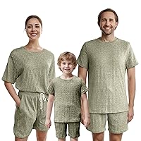 IFFEI Family Matching Pajamas Sets 2 Piece Lounge Set Soft Loungewear Sleepwear Tops and Shorts with Pockets