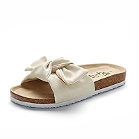 Slide Sandals for Women or Ladies Dressy Summer Casual, Cute Bow Tie Knot On Top Strap, Comfy Slip On Cork Foot Bed