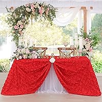 Fanqisi Red Flower Tablecloth 50x80 Inches Rosette Tablecloth Elegant Floral Satin Table Cover for Wedding Birthday Party Decorations