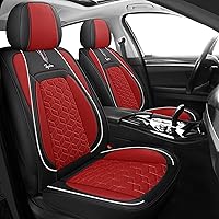 Executive Leatherette Car Seat Cover & Cushion Set, Breathable and Water-Resistant, Universal Fit for Car SUV & Truck (Front Seats Only, Black & Red) (TAP-01-A2)