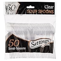 [50 Count] Settings Plastic Clear Soup Spoons, Heavyweight Disposable Cutlery, Great For Home, Office, School, Party, Picnics, Restaurant, Take-out Fast Food, Outdoor Events, Or Every Day Use, 1 Bag
