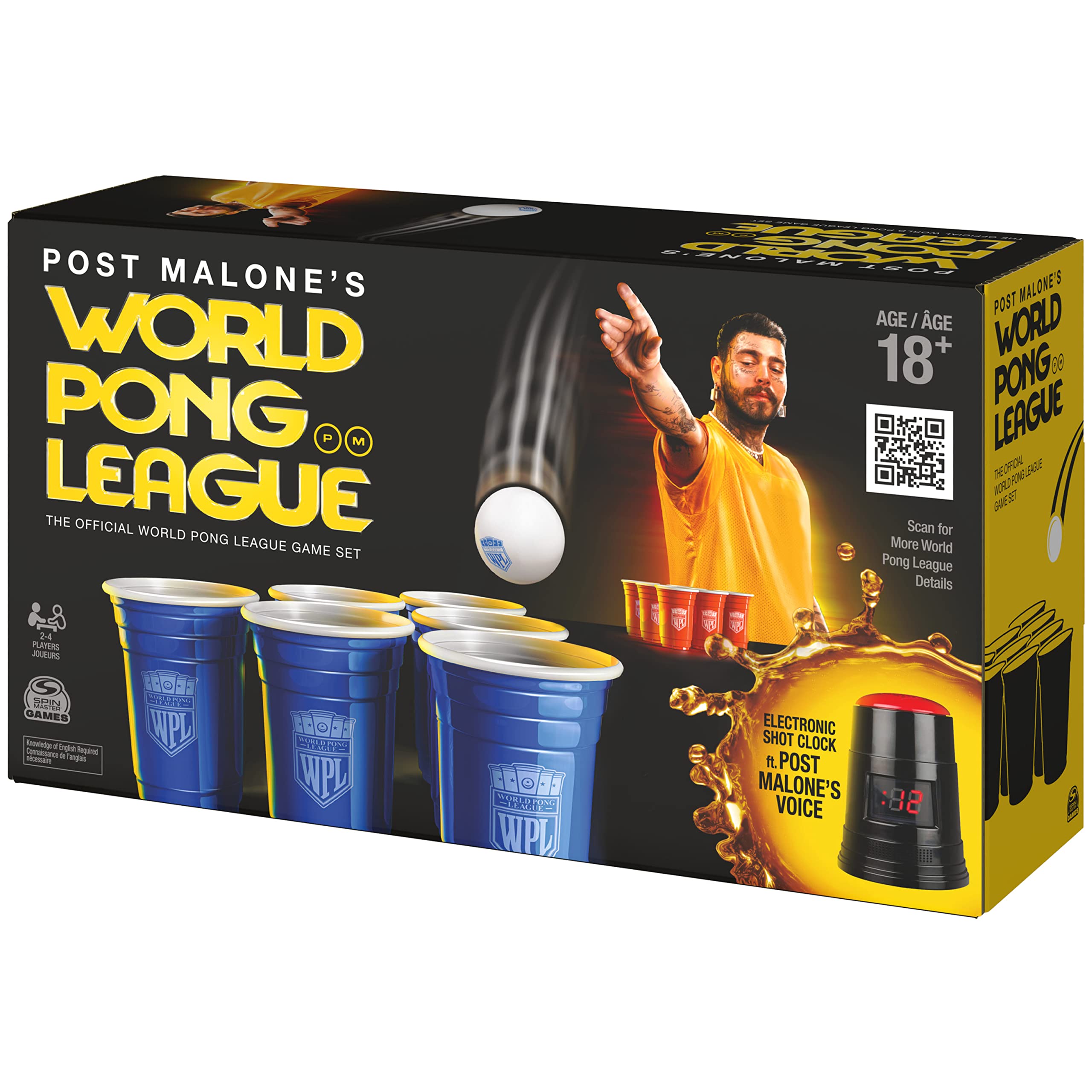 Post Malone, World Pong League Beer Pong Drinking Game for Bachelor Party Outdoor Games with Plastic Cups Ping Pong Balls, for Adults Ages 18 and up