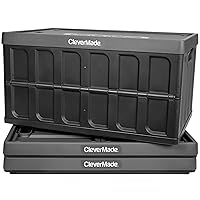 CleverMade Collapsible Storage Bin (With Lid), Charcoal, 3PK - 62L (16 Gal) Folding Plastic Stackable Utility Crates, Holds 100lbs Per Bin - Solid Wall CleverCrates for Organizing, Storage, Moving