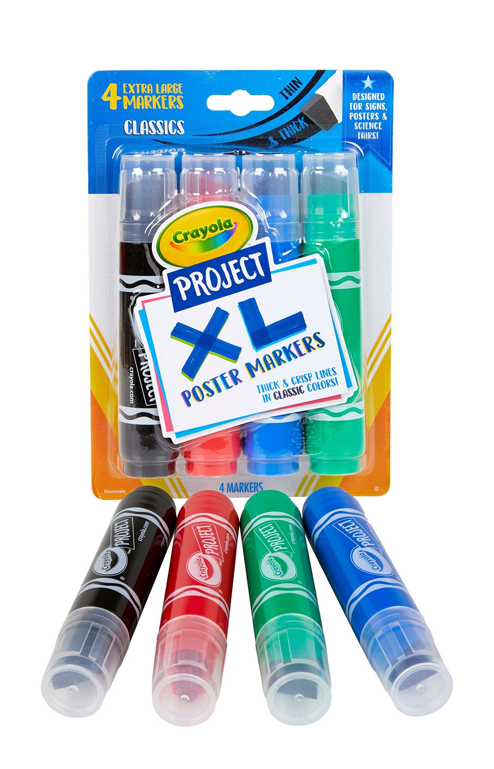 Crayola XL Poster Markers, Assorted Classic Colors, School Supplies, 4 Count