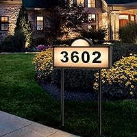 Solar Address Signs for Yard, Solar Powered Address Sign with Warm White & Cold White, IP65 Waterproof Solar House Numbers for Outside, LED Illuminated Plaques Wall Mounted & In Ground