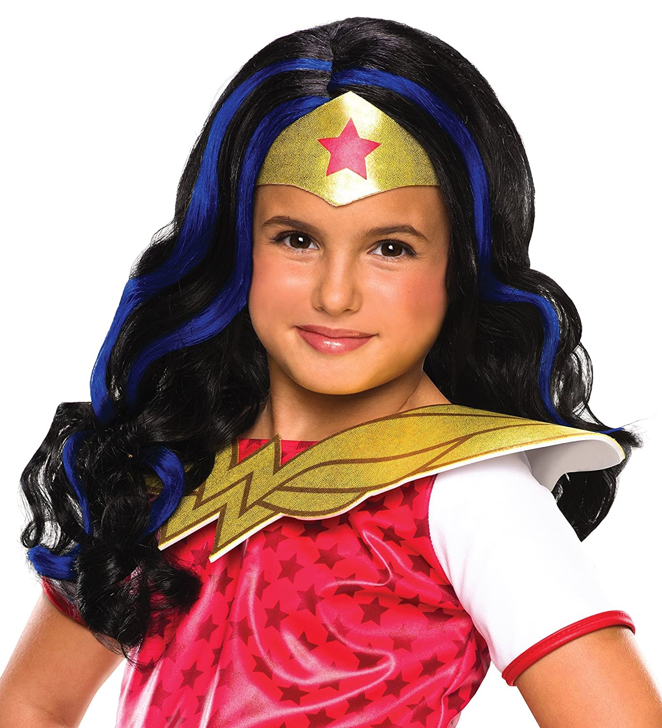 Rubie's Costume Girls DC Super Hero Wonder Woman Wig Black/Blue, Standard