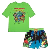 Nickelodeon Teenage Mutant Ninja Turtles Mutant Mayhem Boys 2-Piece Swimsuit Set, Rash Guard & Swim Trunks 2-Pack Bundle Set