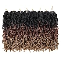 8 Packs Short Faux Locs Crochet Hair Brown Ombre 12Inch Soft Locs wavy 120 Strands Dreadlocks Crochet Braids Natural Pre-Looped Crochet Hair for Black Women (12 Inch (Pack of 8), T1-30-27)