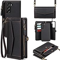for Samsung Galaxy A15 5G Wallet Case for Women, Support Wireless Charging with RFID Blocking Card Holder, PU Leather Wallet Detachable Magnetic Phone Case Crossbody Strap, Black