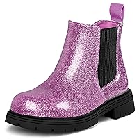 K KomForme Girls Glitter Ankle Boots Side Zipper Chelsea Booties Lug Sole (Toddler/Little Kids/Big Kids)