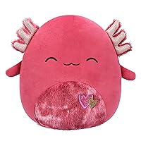 Squishmallows Original 8-Inch IndieMae Maroon Axolotl with Fuzzy Belly and Hearts Embroidery - Official Jazwares Plush