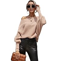 Women's Boat Neck Batwing Sleeve Top Dolman Knitted Sweater Pullover