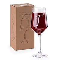 13 Ounce Classic Crystal Wine Glass,A-Z Monogrammed Wine Gifts For Women,Engraved Personalized Wine Glass,Funny Wine Lover Monogram Gifts For Women,Unique Wine Glasses Gift (T)