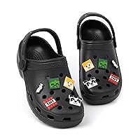 Minecraft Kids Classic Clogs | Black Ventilated Sliders with Supportive Strap for Boys & Girls | Game Creeper TNT Weapons Novelty Charms Footwear | Summer Beach Pool Shoes for Children & Teens