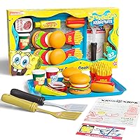 Spongebob Kids Kitchen Playset - Interactive Play Food with 2 Krabby Patty Burgers, Seafoam Shake, Kelp Fries, Spongebob Toys Kitchen Set for Kids Ages 3-5