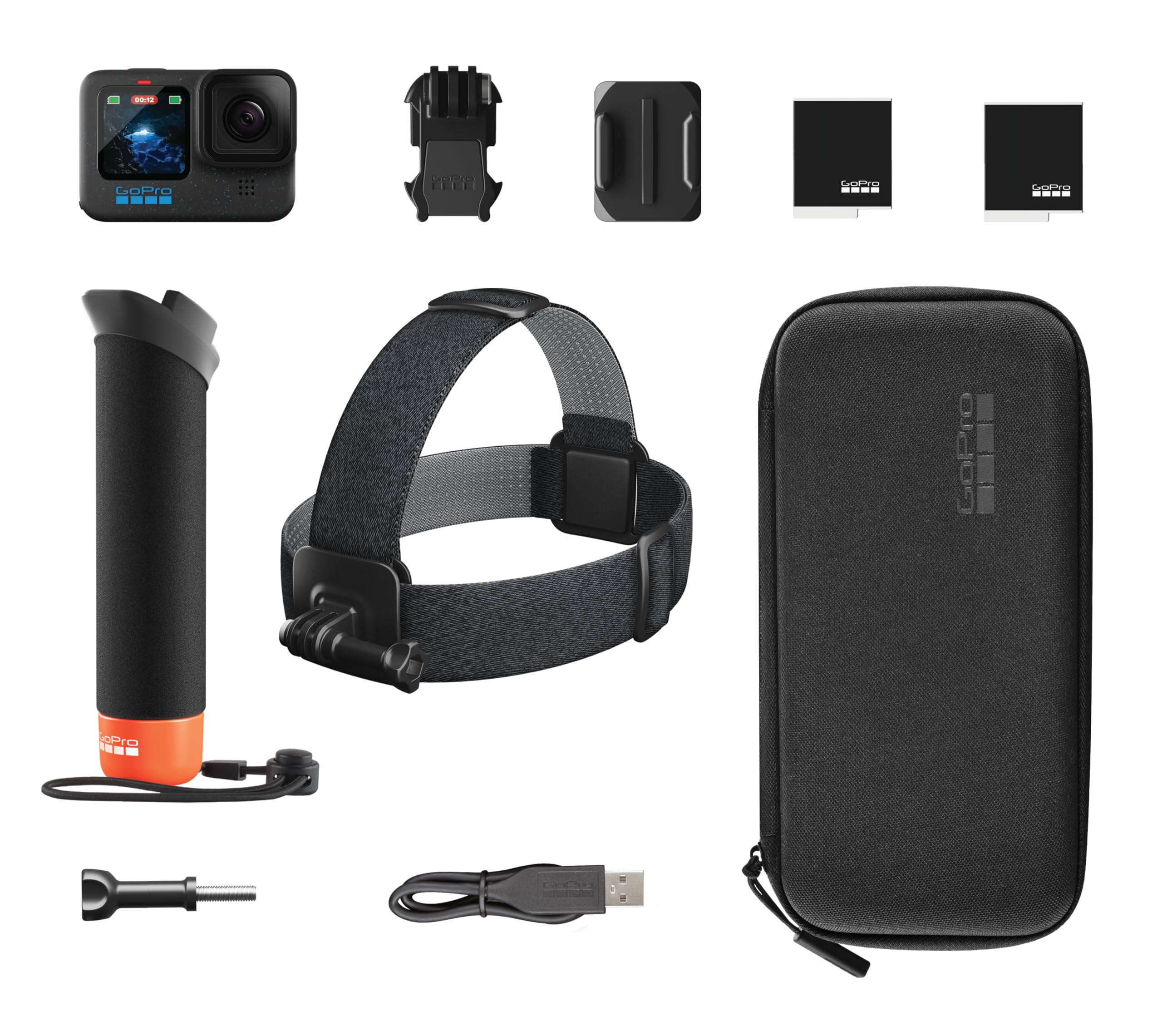 GoPro HERO12 Black + Accessories Bundle, Includes Handler + Head Strap 2.0 + Enduro Battery + Carrying Case