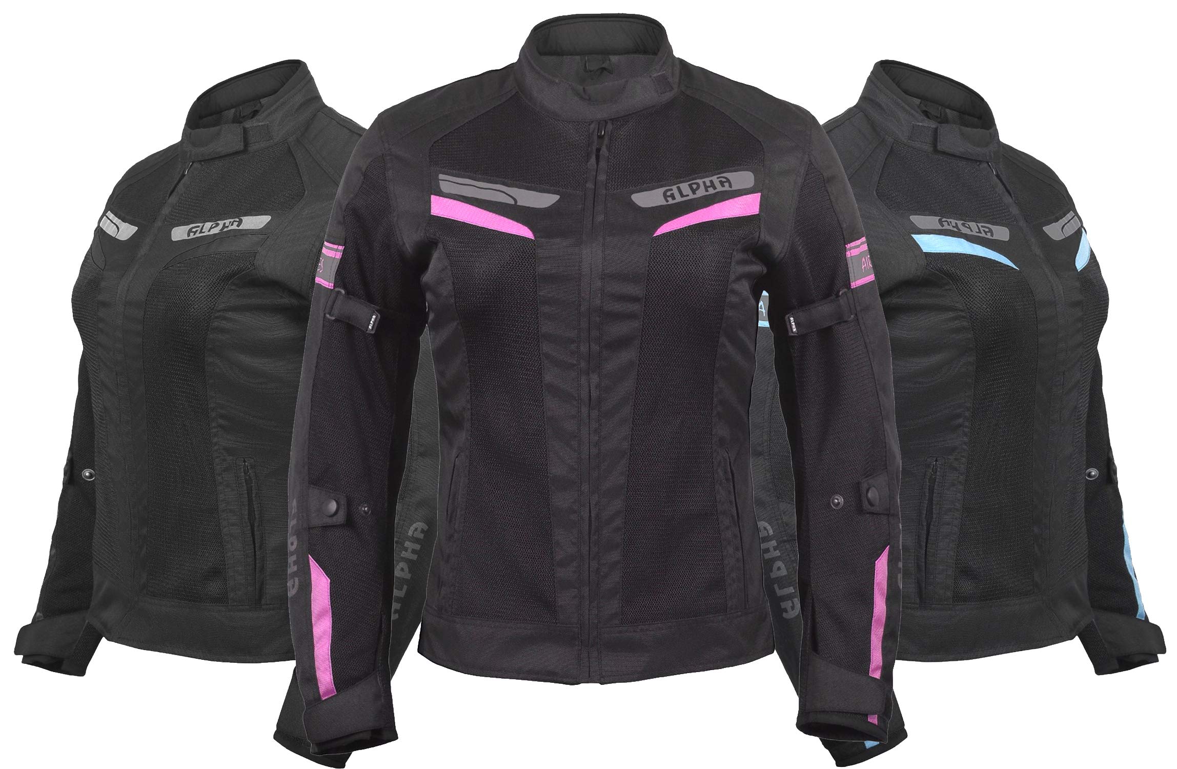 ALPHA CYCLE GEAR WOMEN'S MOTORCYCLE JACKET WOMEN RIDING MOTORBIKE CE ARMOURED ESCAPE (BLACK/PINK, X-LARGE)
