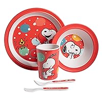 Peanuts Snoopy Fun Times 5-Piece Bamboo Melamine Dinnerware Set For Kids - Red