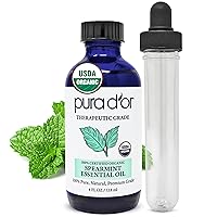 PURA D’OR Spearmint Essential Oil (4oz / 118mL) USDA Organic Pure & Natural Therapeutic Grade Diffuser For Aromatherapy, Focus, Concentration, Mood Uplift