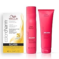 Wella Professionals Invigo Brilliance Color Protection Shampoo & Conditioner, For Fine Hair + Wella ColorCharm Permanent Liquid Hair Color for Gray Coverage, 5G Light Gold Brown