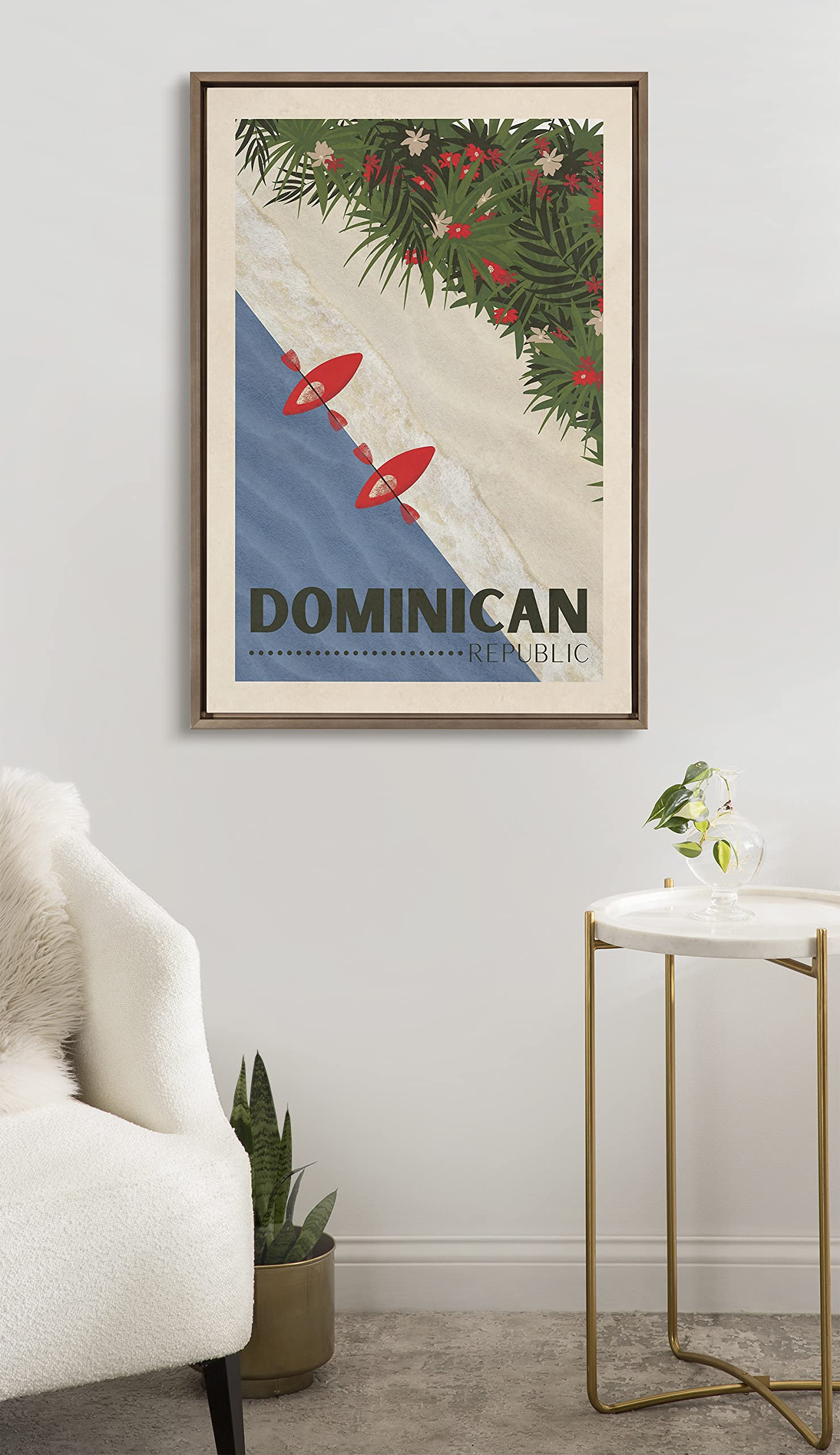 Kate and Laurel Sylvie Travel Poster Dominican Republic Framed Canvas Wall Art by Chay O., 23x33 Gold, Decorative Travel Art for Wall