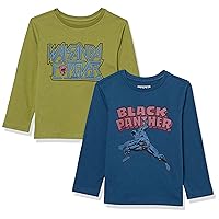 Amazon Essentials Disney | Marvel | Star Wars Toddler Boys' Long-Sleeve T-Shirts, Pack of 2, Marvel Black Panther, 2T