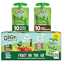 GoGo squeeZ Fruit on the Go Variety Pack, Apple & Cinnamon, 3.2 oz (Pack of 20), Unsweetened Fruit Snacks for Kids, Gluten & Nut Free and Dairy Free, Recloseable Cap, BPA Free Pouches