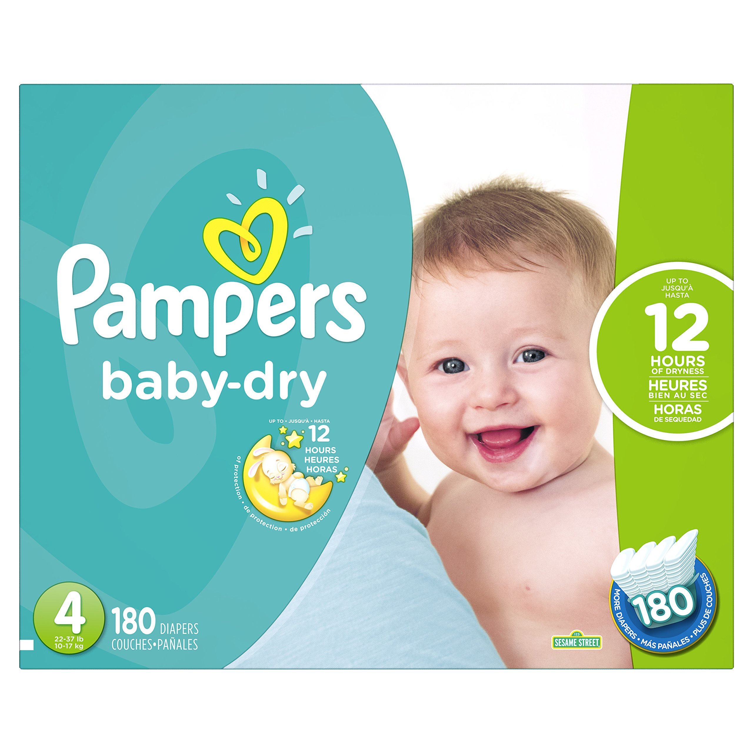 Pampers Baby-Dry Disposable Diapers Size 4, 180 Count, ECONOMY PACK PLUS