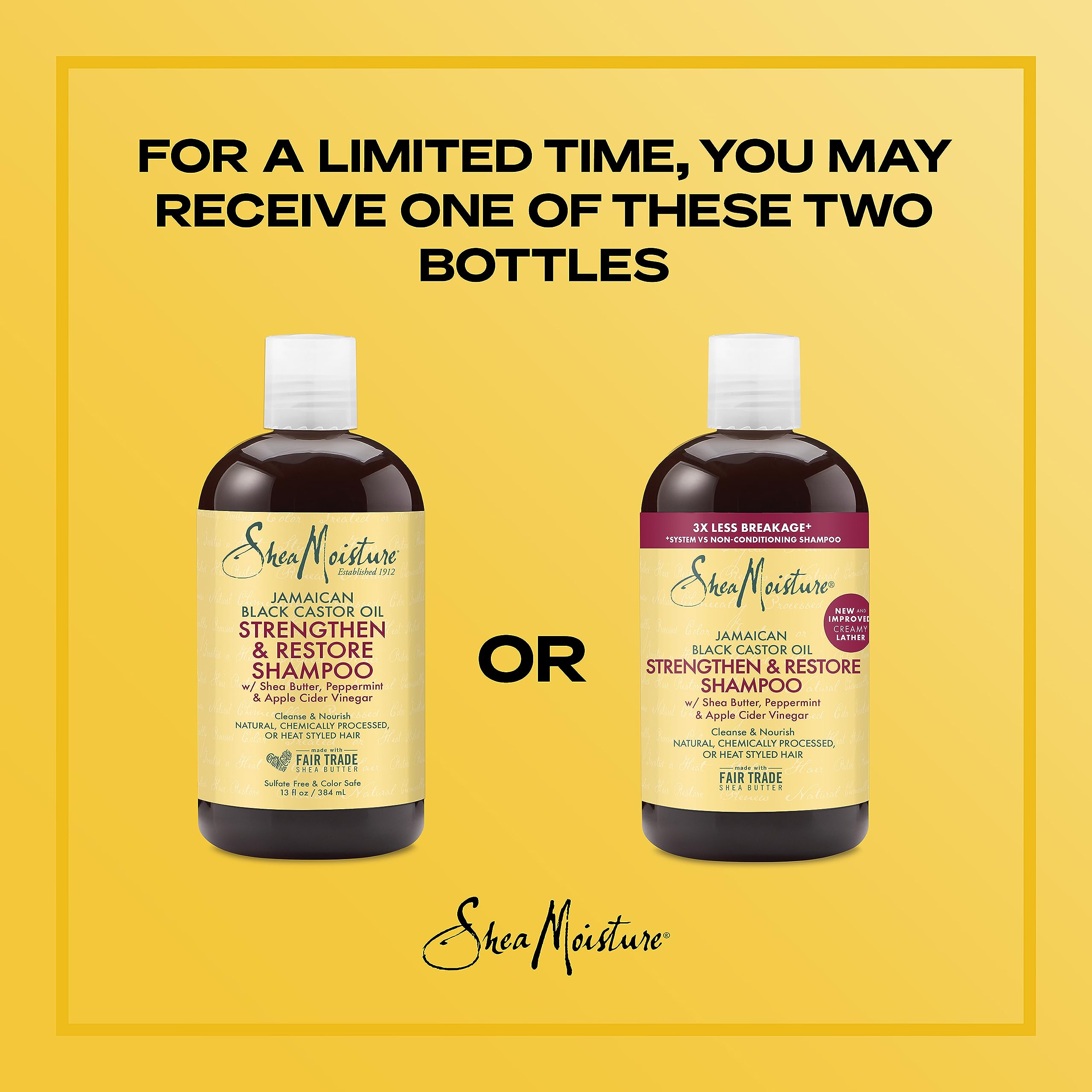 Sheamoisture Strengthen and Restore Shampoo for Damaged Hair 100% Pure Jamaican Black Castor Oil Cleanse and Nourish 13 oz