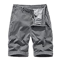 Mens Checked Cargo Shorts Plus Size Summer Casual Plaid Combat Work Shorts with Zipper Button Placket