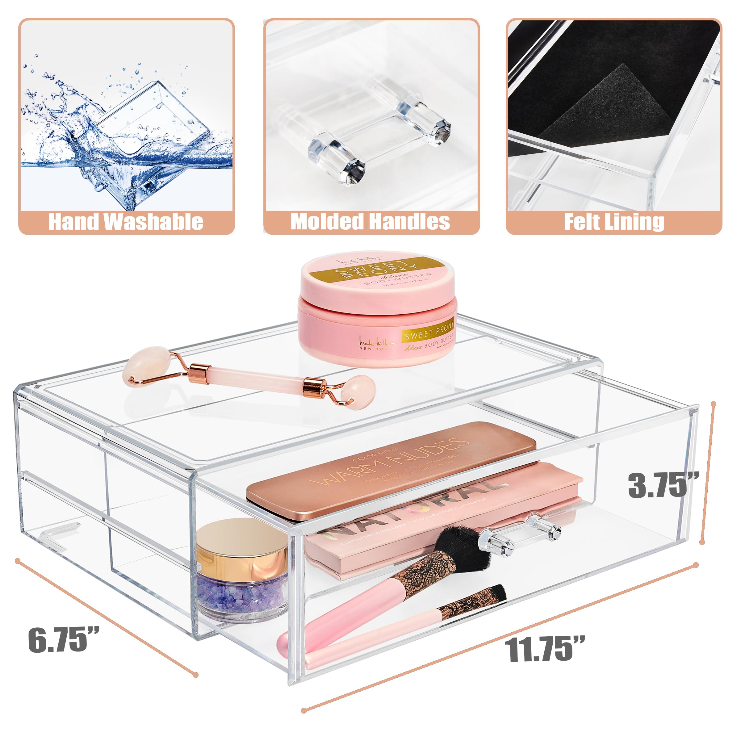 Sorbus Makeup Organizer Bundle - Includes 1 Extra Large Makeup Tower and 1 Makeup Organizer with 1 Pull-Out Drawer