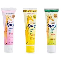 Spry Xylitol Baby Toothpaste, Natural Toddler Toothpaste, Fluoride Free Toothpaste, Xylitol Toothpaste for Kids Age 3 Months and Up, Strawberry Banana, Bubblegum, Original, 2 Fl Oz (Pack of 3)