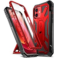 Poetic Spartan for iPhone 12/ iPhone 12 Pro 6.1 inch Case, Full-Body Rugged Dual-Layer Metallic Color Accent with Premium Leather Texture Shockproof Protective Cover with Kickstand, Metallic Red