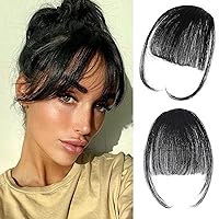 NAYOO Clip in Bangs - 100% Human Hair Wispy Bangs Clip in Hair Extensions, Air Bangs Fringe with Temples Hairpieces for Women Curved Bangs for Daily Wear (Wispy Bangs, black)