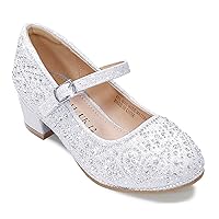 Girls Dress Shoes Mary Jane Shoes for Girls Sparkle Low Heel Hook and Loop Flats for School Wedding Party